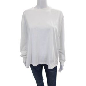 Negative Womens Basic White Cotton Crew Neck Long Sleeve T-Shirt Size L